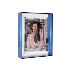 Cadre photo moderne minimaliste en acrylique bleu avec panneaux transparents pour bureau