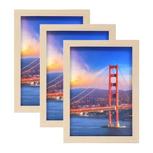 Lot de trois cadres photo en bois clair avec photos de paysage du Golden Gate Bridge