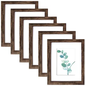 Lot de 6 cadres photo en bois sombre rustique avec impression d'art botanique élégant