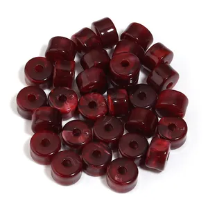 Cuentas de barril de acrílico jaspeado rojo oscuro vintage para crear joyería DIY