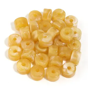 Cuentas de barril en acrílico amarillo ámbar jaspeado para creación de joyas DIY