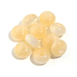 Creamy yellow large hole acrylic beads with faux jade cat's eye effect for DIY crafts