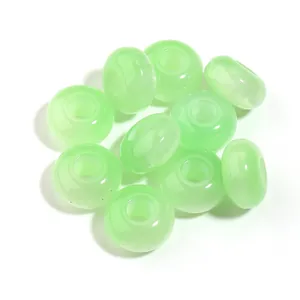 Set of light green marbled acrylic beads with large holes for DIY jewelry making