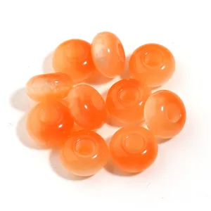 Vibrant orange acrylic large hole beads with faux jade gradient for DIY jewelry making