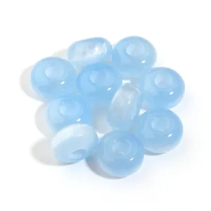 Premium light blue acrylic large hole beads with cat-eye effect for DIY craft jewelry