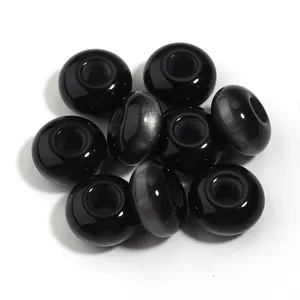 High-gloss acrylic large-hole loose beads featuring a black and silver gradient smudge effect