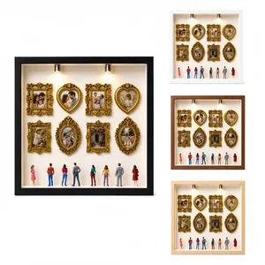 DIY Mini Museum silhouette box with golden miniature frames and LED lights, four colors.