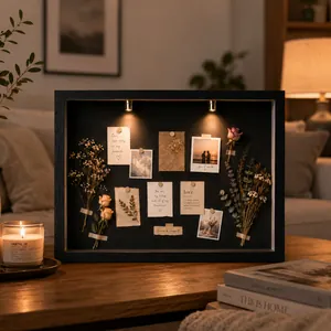 Élégante boîte d'ombre DIY mini musée avec lumières LED pour photos et fleurs séchées
