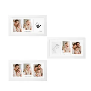 Detail showing multiple ways to display baby photos and imprints in the 3-hole frame