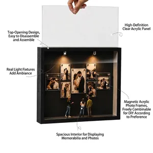 Vue détaillée d'une boîte d'ombre de musée DIY avec lumières LED et cadres magnétiques