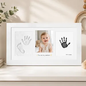 White DIY baby hand and footprint picture frame with clay and ink pads
