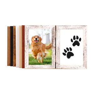 Rustic white double hinged wooden frame with pet paw print kit and multiple color options