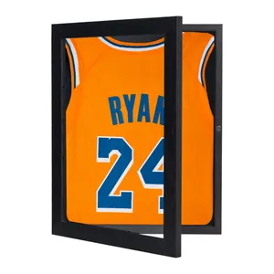 Durable MDF Wood Jersey Display Frame With Glass Cover Wall Mounted Shadow Box For Basketball Football Shirt Collections Home Decor