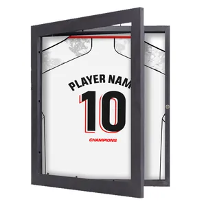 Black wooden jersey shadow box display frame with magnetic flip door for sports shirts