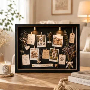 Vue détaillée d'une boîte à souvenirs lumineuse avec photos d'animaux et fleurs