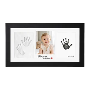 Black DIY baby hand and footprint commemorative picture frame with clay and ink pads