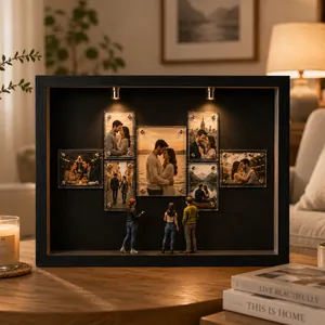 Vue détaillée de la boîte d'ombre de mini-musée DIY avec éclairage chaleureux