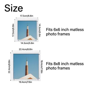 Diagrama de dimensiones para marcos de fotos cuadrados de madera blanca 6x6 y 8x8 pulg
