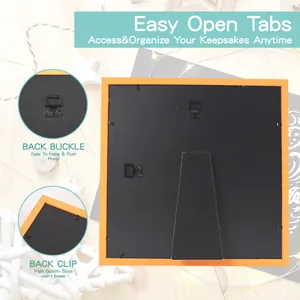 Detail view of the orange picture frame back showing hang buckles and high quality clips.