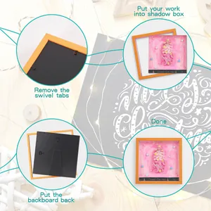 Instruction guide for DIY Christmas tree shadow box frame with pink plush tree decor.