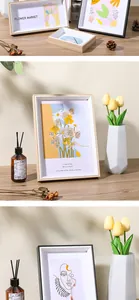 Marco de fotos de madera nórdico minimalista con grabados artísticos florales