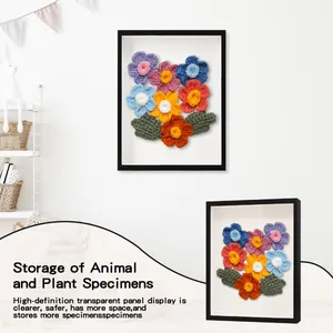 Cadre vitrine noir 3D pour fleurs avec un panneau transparent haute définition