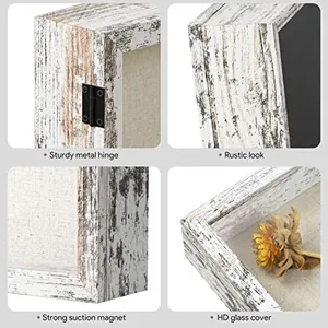 Collage de detalles de marco de fotos 3D con acabado blanco rústico y vidrio HD