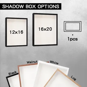 Options de cadre vitrine en finitions noir, blanc, noyer et bois naturel