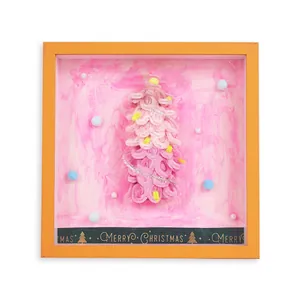 Pink DIY plush Christmas tree in an orange shadow box frame desktop ornament gift