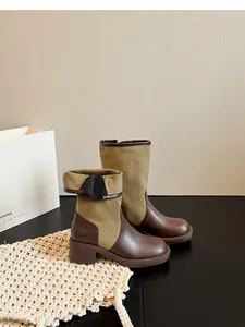 Vintage patchwork western cowboy boots for women featuring fold-over design and chunky heel