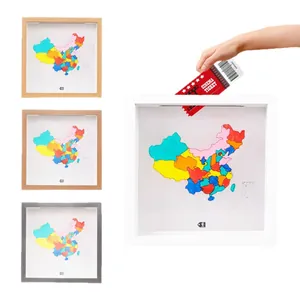 Cadre vitrine pour souvenirs de voyage et tickets avec motif carte de Chine inclus