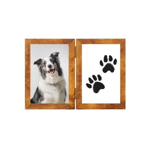 Elegant double-sided wooden pet memorial photo frame featuring a dog and paw prints