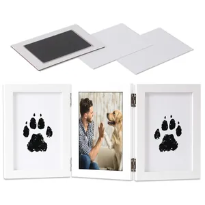 Complete DIY white wooden pet memorial photo frame kit including inkless touch ink pad
