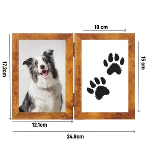 Double-hinged wooden pet memorial photo frame for DIY paw prints and 6 inch photos