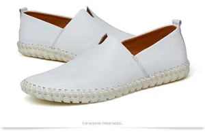 White top layer cowhide loafers for men with handcrafted stitching details