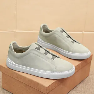 Mocassini da Uomo in Pelle di Vacchetta di Primo Strato Scarpe Casual in Camoscio Suola in Gomma Bianca Mocassini alla Moda