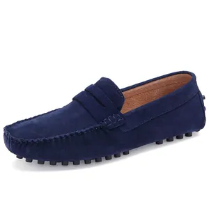 Classic men's navy blue suede loafers with breathable slip-on design for daily wear