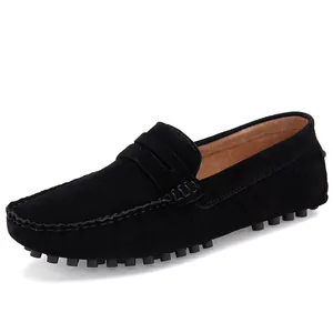 Premium men's black suede loafers with comfortable studded rubber driving soles for daily wear
