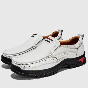 Men Casual Loafers PU Leather Breathable Slip-on Walking Shoes Soft Rubber Sole Outdoor Flat Footwear For Spring Summer