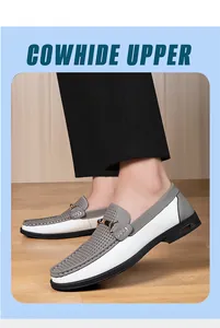 Men's perforated genuine cowhide leather loafers with soft sole for driving and casual wear.