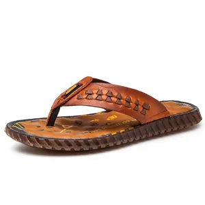 Premium Herren-Leder-Zehentrenner in Braun mit geflochtenem Riemen-Design für den Sommer