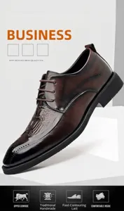 Vista laterale dettagliata di scarpe Derby Brogue in pelle marrone con trama cocco.