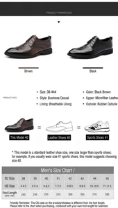 Tabella taglie dettagliata per scarpe stringate da uomo Brogue stile business