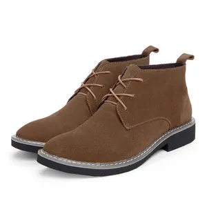 Stylish men's brown suede chukka boots with lace-up design and pointed toe for casual wear