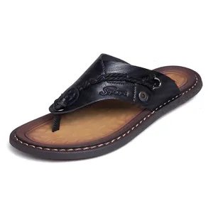 Tongs Décontractées en Cuir Synthétique pour Hommes Sandales de Plage Extérieures Avec Détail Tissé Pantoufles Antidérapantes