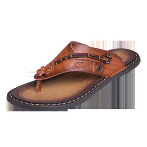 Tongs en cuir marron de qualité pour hommes, idéales pour la plage et les sorties