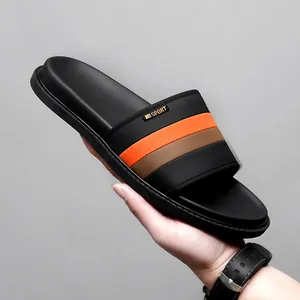 Ciabatte a Fascia da Uomo Sportive Casual per Spiaggia Estate in Pelle Microfibra Antiscivolo a Righe Sandali da Esterno Suola Spessa
