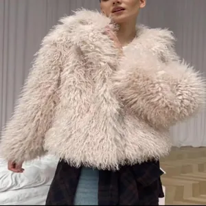 Women Artificial Fur Coat Mid-length Plush Jacket Autumn Winter Luxurious Faux Fur Top With Notched Lapel For Daily Warmth