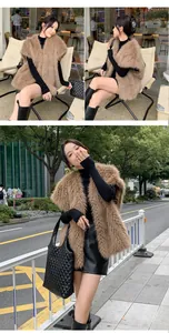 Elegante gilet in ecopelliccia marrone di media lunghezza per lo stile autunnale