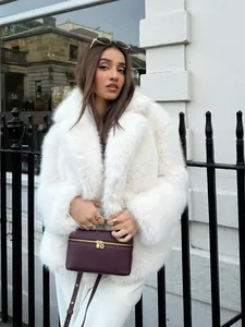 Damen Luxus Kunstpelzmantel Elegant Pelzig Kurz Top Rosa Weiß Revers Künstliche Fuchspelzjacke Herbst Winter Warme Oberbekleidung